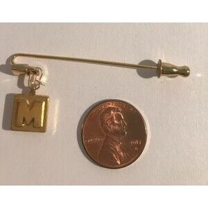 Monet Letter M Stick Pin Brooch Gold Tone Alphabet Vintage
